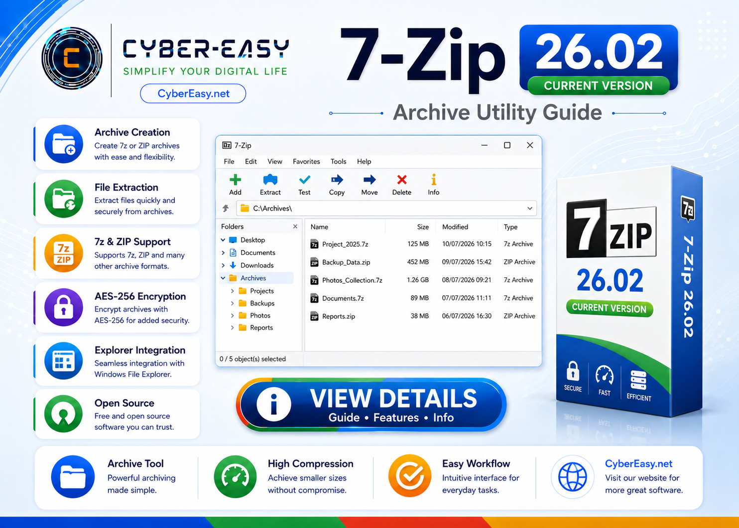 7-Zip 26.02 overview and setup guide for Windows by CyberEasy