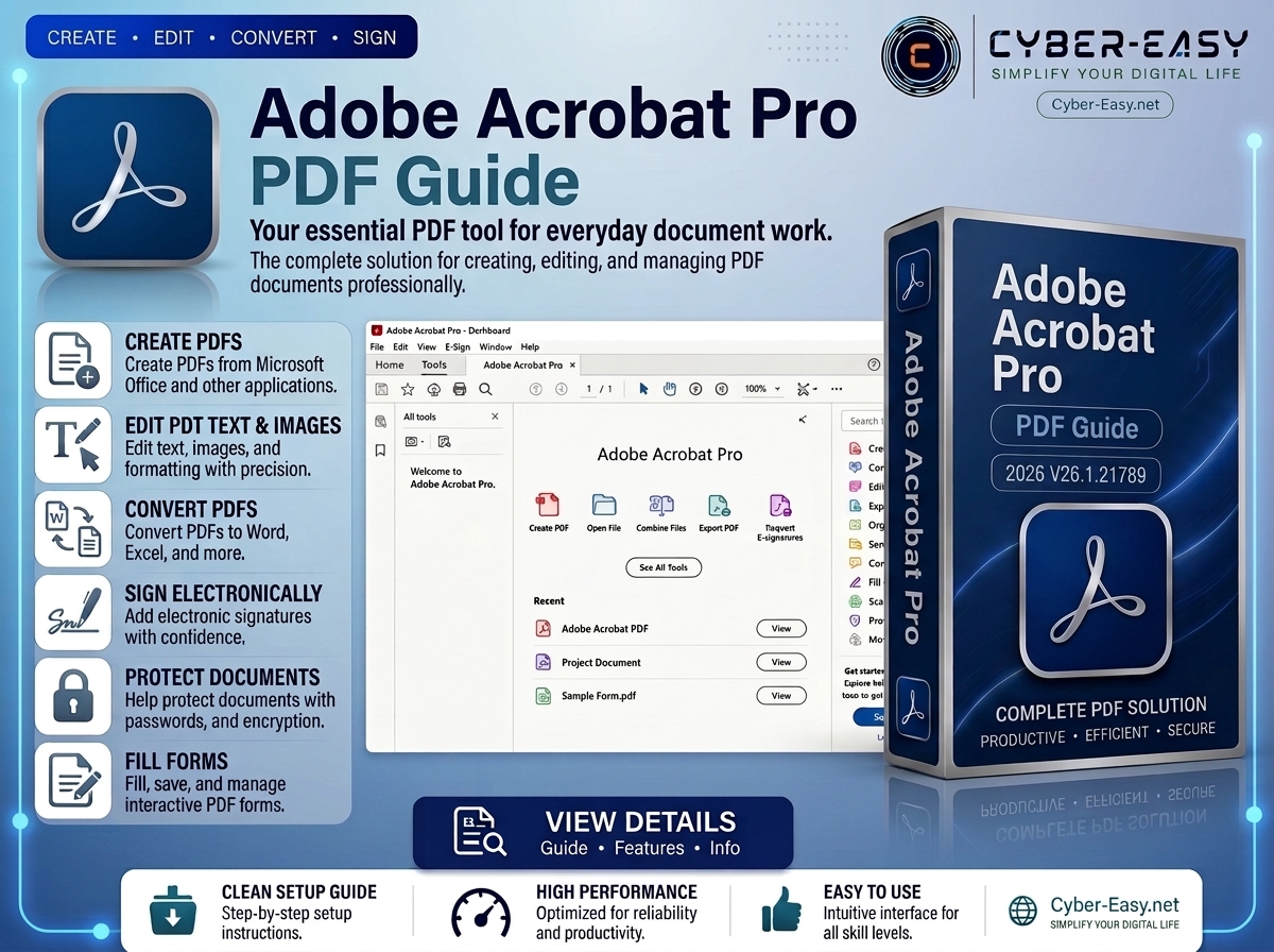 Adobe Acrobat Pro DC 2026 overview and license guide for Windows by CyberEasy