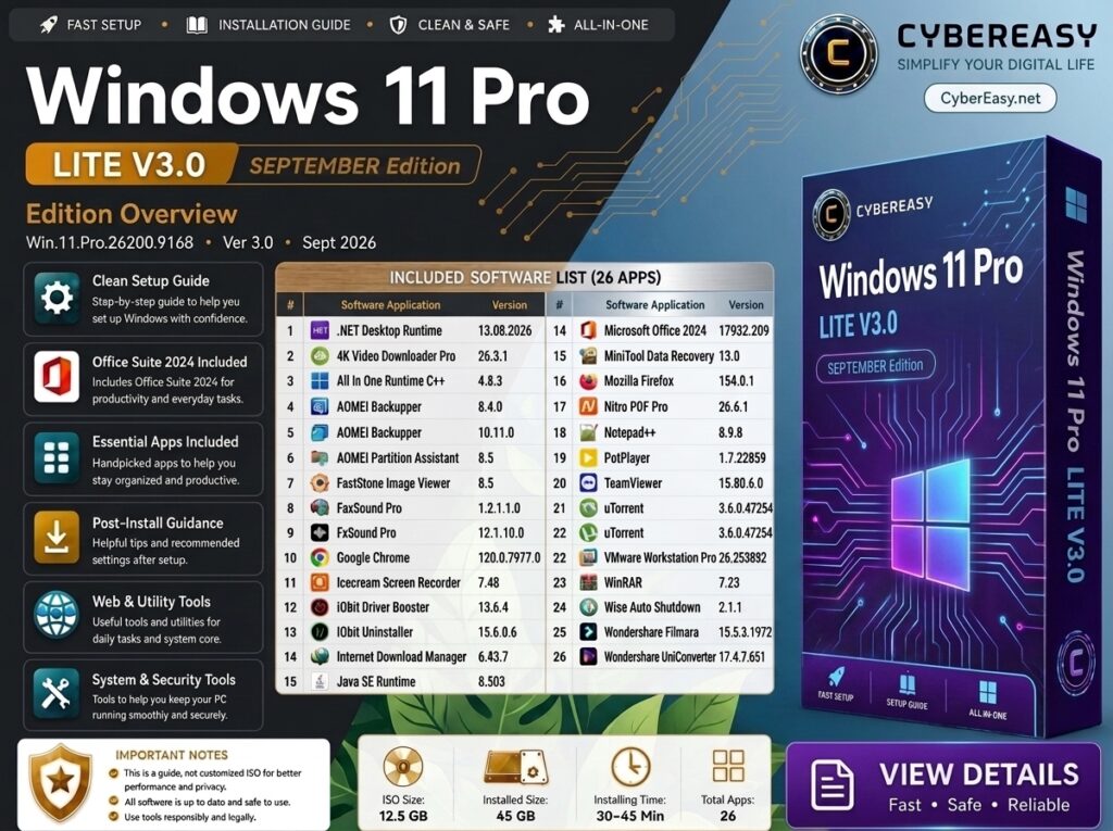 Windows 11 Pro Lite V3.0 – September 2026 | CyberEasy