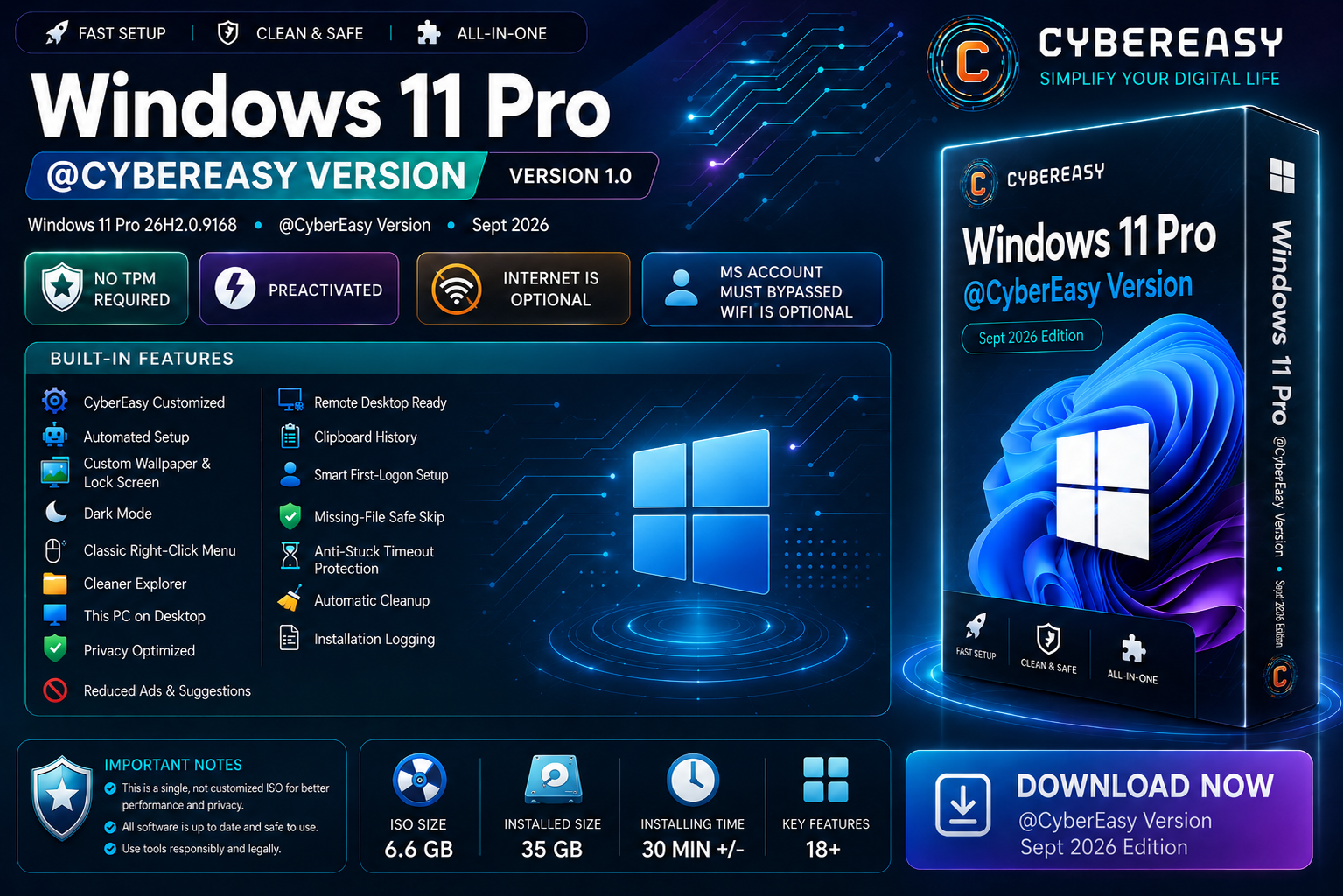 Windows 11 Pro 26200.9168 CyberEasy Version 1.0