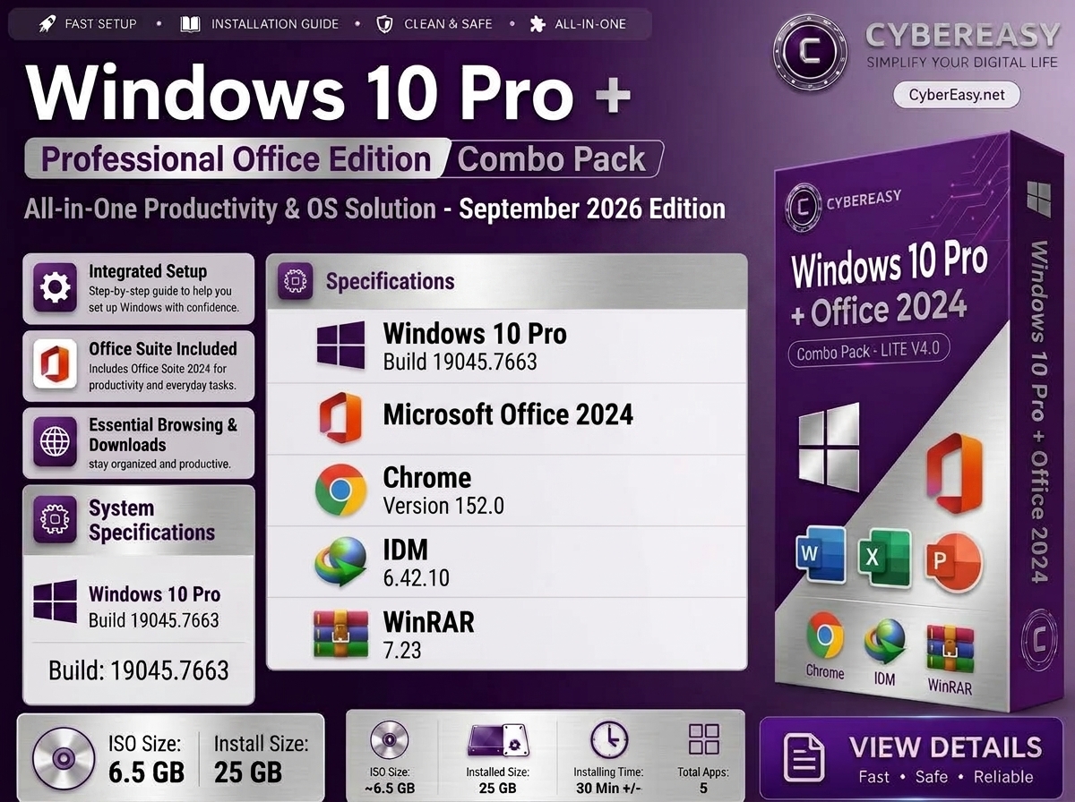Windows 10 Pro + Office 2024 Combo Pack – September 2026 | CyberEasy